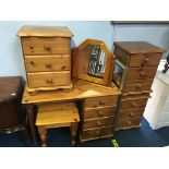 Three pine bedside drawers and a dressing table etc.