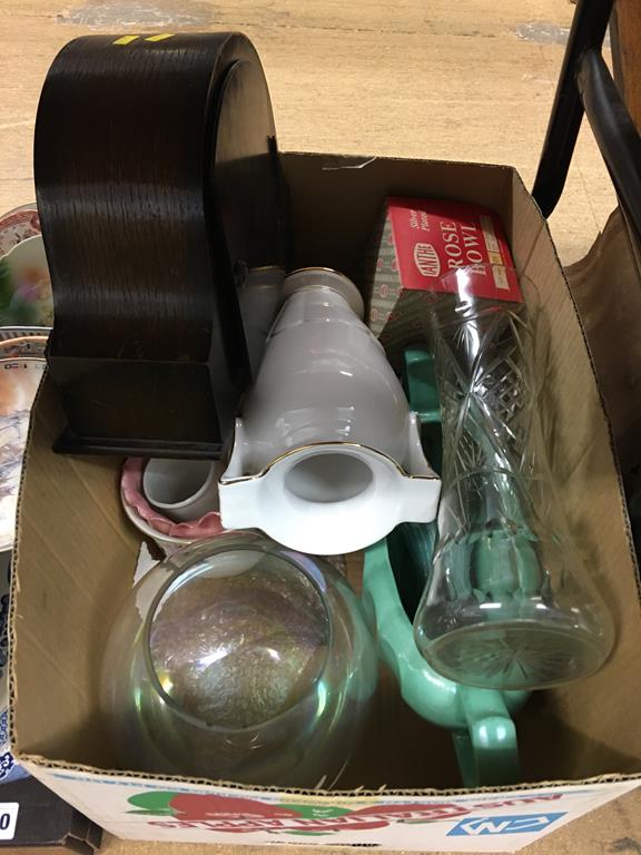 Four boxes of assorted, to include a mantle clock, dinner and tea china etc. - Image 2 of 5