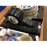 One box of Royal Cauldon dinnerware and a mantle clock