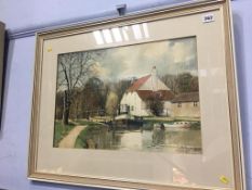 John Noble (20th century), watercolour, signed, 'Thames Lock, junction of Wey canal and the Thames',