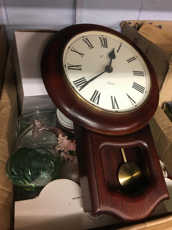 Four boxes of assorted, to include a wall clock and kitchen ware etc. - Image 3 of 5