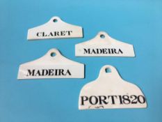 Three Farrow and Jackson bin labels, two Madeira and one Claret and another Port 1820