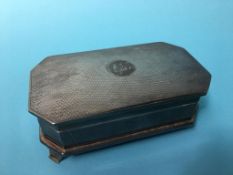 An engine turned silver box, marks rubbed, lined interior, 13.5cm x 7.5cm, 280 grams