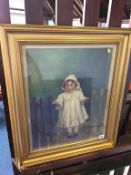 E. Patterson, oil on canvas, signed, dated 1910, 'Young child standing in between fencing', 49 x