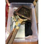 Box of assorted including tennis racquets