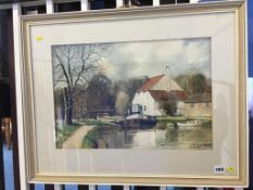 John Noble, watercolour, signed, 'Thames Lock, Junction of Wey Canal and the Thames', 34 x 50cm