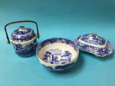 A Spode Italian circular bowl, tureen and cover and a biscuit barrel Condition Report All three