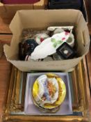 Two boxes of assorted and various pictures