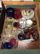 Box of assorted including Cranberry glass etc.