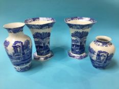 A pair of Spode Italian octagonal tapering vases and two others Condition Report All pieces have