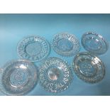 Six Victorian clear glass Commemorative plates
