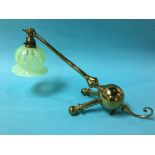 An early 20th century brass table lamp, in the style of W.A.S. Benson, with pearline glass shade