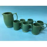 Keith Murray, a set of six green Keith Murray tankards and a water jug