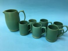 Keith Murray, a set of six green Keith Murray tankards and a water jug