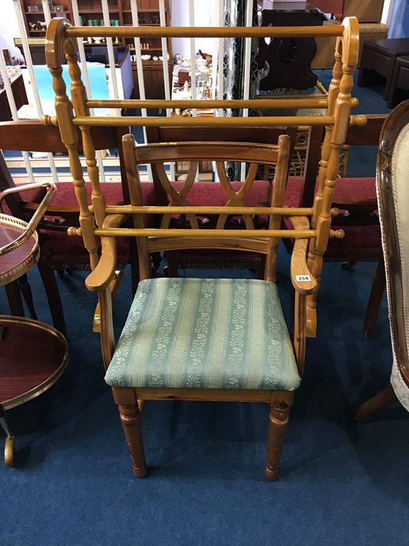 A pine towel rail and Ducal chair