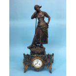 A large late 19th Century Spelter clock group, with eight day movement, 70cm high
