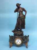 A large late 19th Century Spelter clock group, with eight day movement, 70cm high