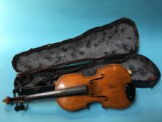 Violin and bow, in fitted hard case, bow stamped 'Cremona' Condition Report Please see extra