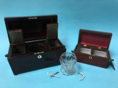 A 19th century rosewood tea caddy and a small mahogany caddy