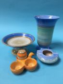 A Shelley vase, tazza, cruet set and an ashtray