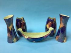 Two pairs of Maling lustreware vases and a dish Condition Report General wear and crazing throughout