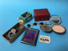 Box of assorted, jewellery, leather jewellery box etc.