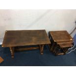 An oak nest of tables and an oak coffee table