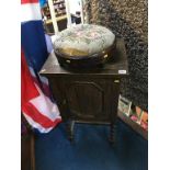 An oak barley twist bedside cabinet and a beadwork top circular stool