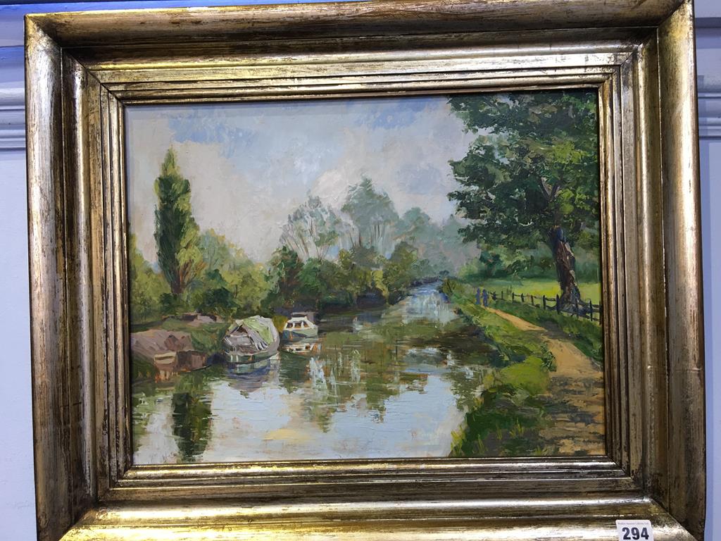 Oil on board, canal Scene, Venables - Image 2 of 3