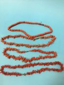 Four coral necklaces