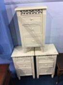 Three cream bedside drawers