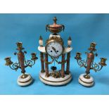 A French marble and ormolu clock garniture