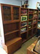 Teak bookcases, a narrow display unit and a teak corner unit etc.