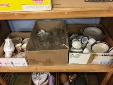 Three boxes containing cut glass and tea china