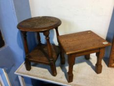 Two oak stools