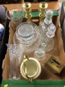 A tray of assorted, to include cut glass decanters etc.