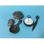 A silver pocket watch and a vesta etc.