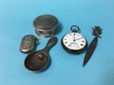 A silver pocket watch and a vesta etc.