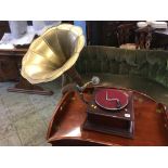 A wind up table top gramophone