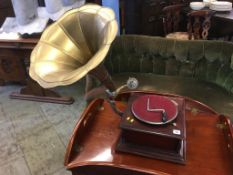 A wind up table top gramophone