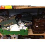 A shelf of assorted, to include a sewing machine etc.