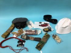 Various military belts and hats etc.