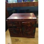 An Oriental lacquered screen and jewellery casket