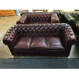 A Chesterfield oxblood three seater settee