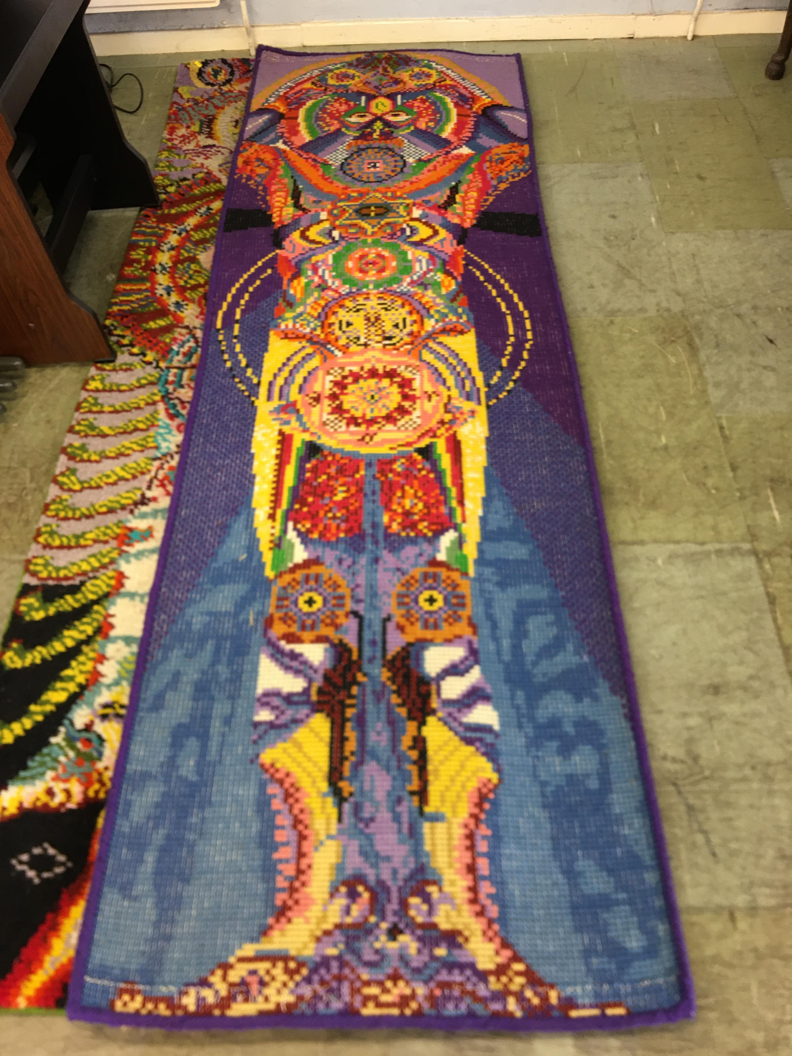 Two decorative brightly coloured woollen runners, both approx. 248cm x 76cm - Image 2 of 3