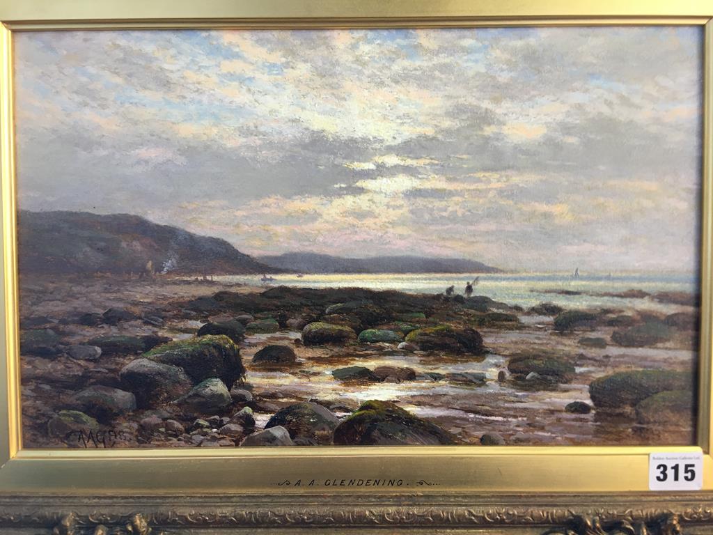 A. A. Glendening, oil on canvas, signed, dated **98, Coastal scene at low tide with fisherman, bears - Image 4 of 9