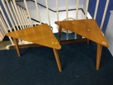 A pair of oak G Plan Gomme triangular tables