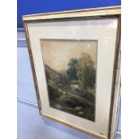 G. Alexander, watercolour, signed, 'Rural landscape with cattle beside a ford', 49 x 34cm