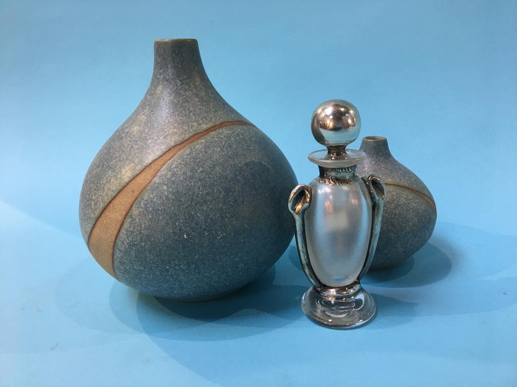 Two Continental spherical vases and a scent bottle