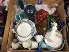 A box of assorted pressed glass etc.
